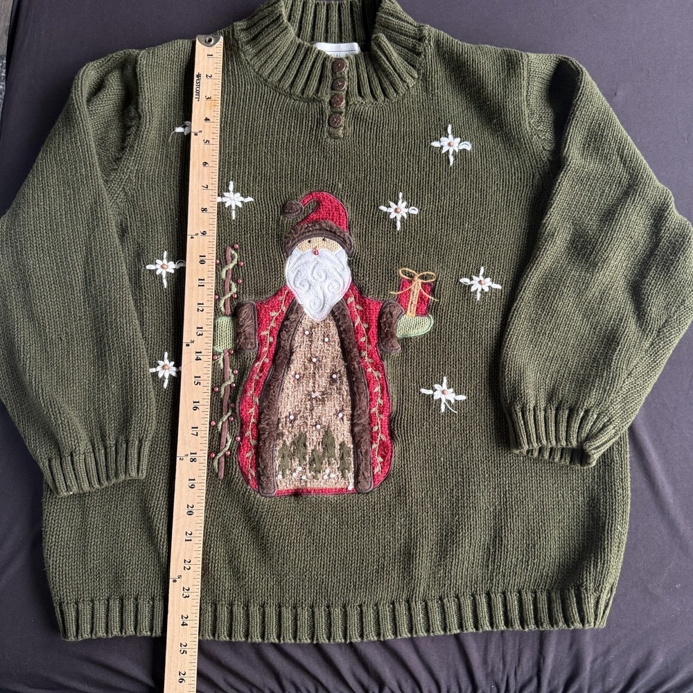 Mandal Bay Sweater Womens XXL Green Santa Claus Mock Neck Ugly Christmas Beaded - Picture 7 of 9